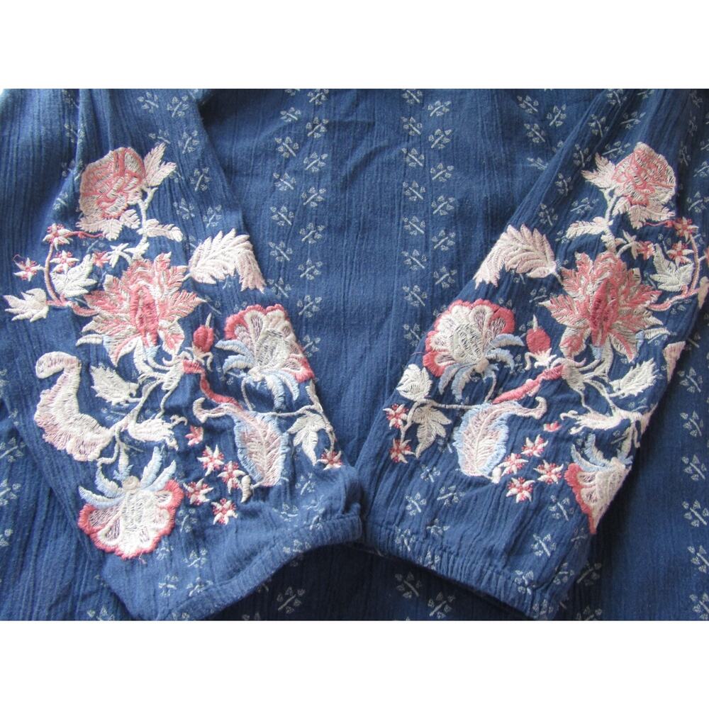 J. Jill Blue Floral Dress sz M‎ Embroidery Tassel Boho Pockets Cruise Fairy - Picture 6 of 7